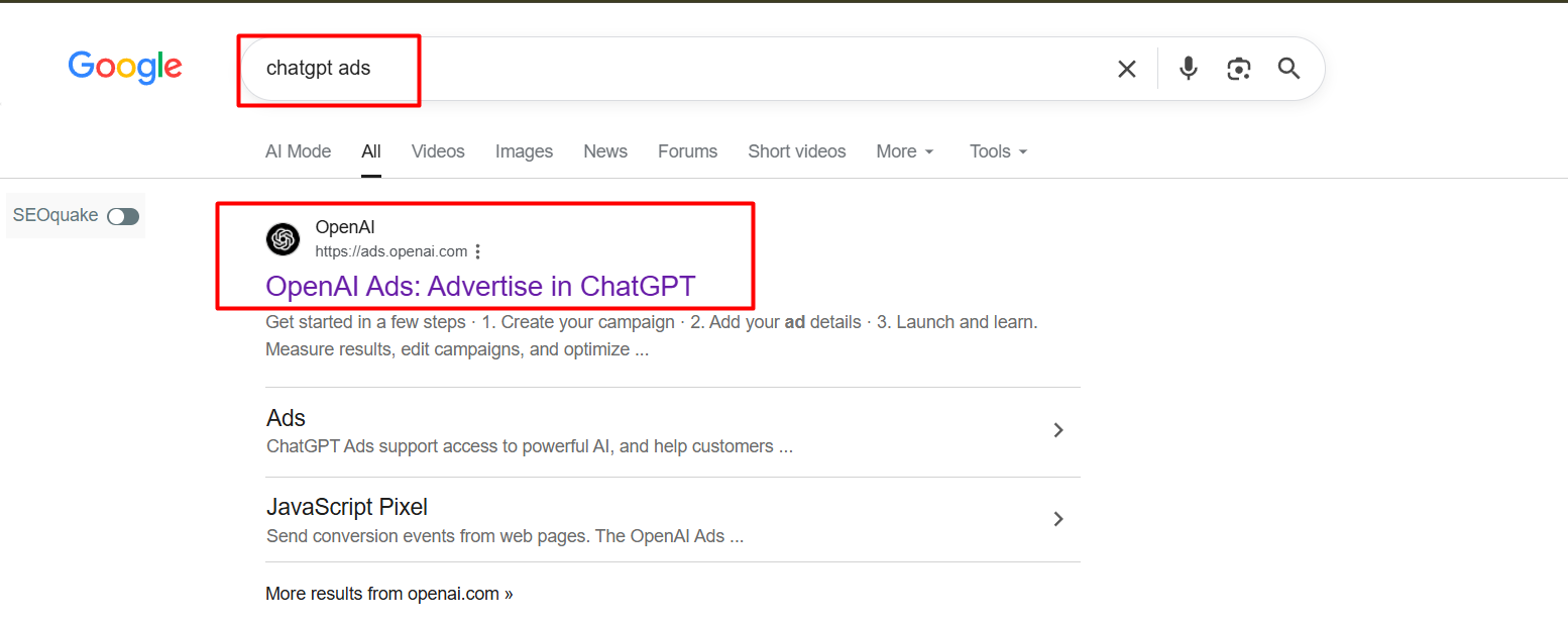 ChatGPT Ads account creation